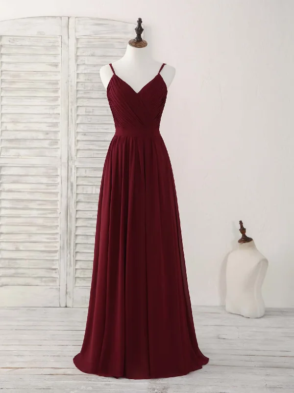 floral midi dressBurgundy V-Neck A-Line Formal Party Dress Bridesmaid Dress,DP1441