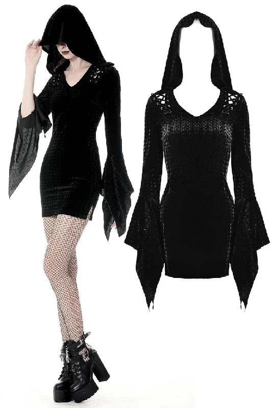 satin dressGothic witch holloween hooded slim dress DW375