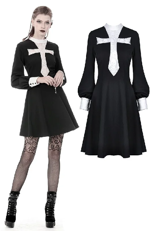 party dressGothic vintage black dress with a big white skull cross front DW356