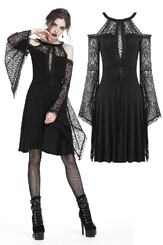 ruffle dressGothic slit bust lace sleeve knitted dress DW227