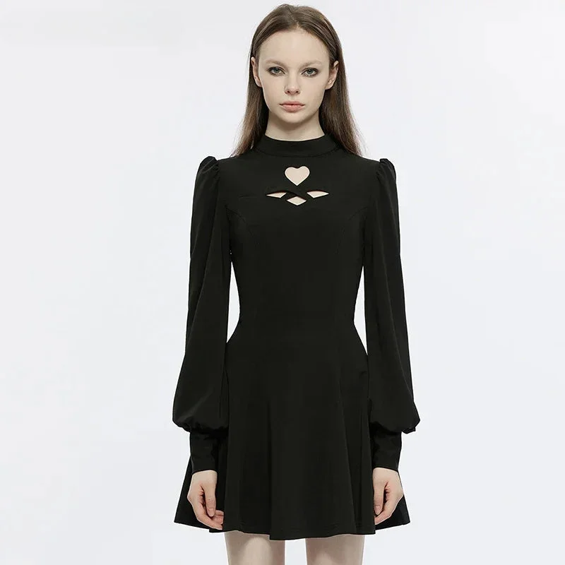 bodycon dressGothic Heart-shaped Puff Sleeves Sexy Black Dress