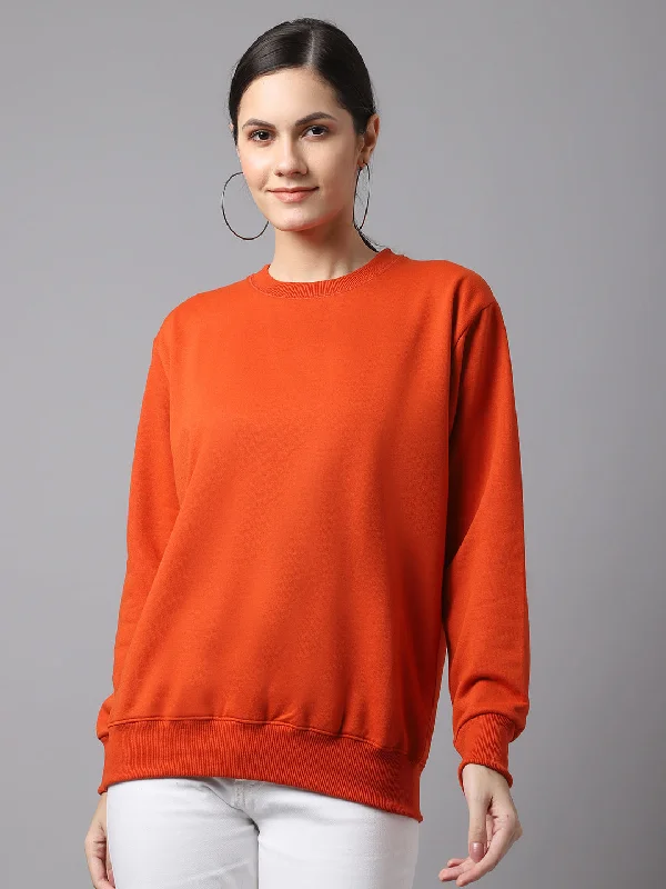 warm workout hoodieVimal Jonney Fleece Round Neck Rust Sweatshirt For Women