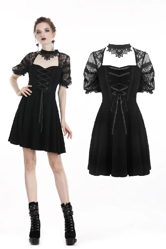 casual day dressBlack lolita lace up halter dress with necklace design DW298