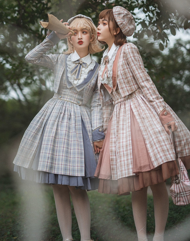 boho dressFantastic Wind~Plaid Picture Book~Classic Lolita British Style Plaid Lolita OP JSK