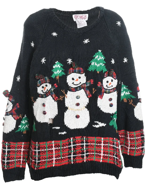 fitted coatSnowman Design Black Knit Christmas Jumper - L