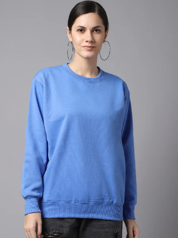 functional sports hoodieVimal Jonney Fleece Round Neck Sky Blue Sweatshirt For Women