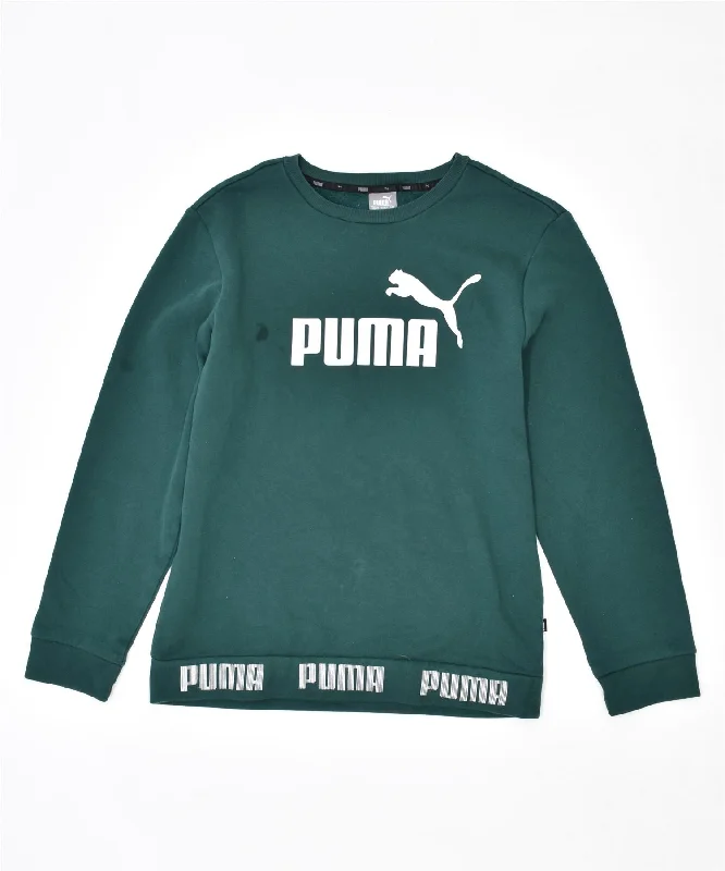 fleece-lined hoodiePUMA Womens Graphic Sweatshirt Jumper UK 14 Medium Green Cotton