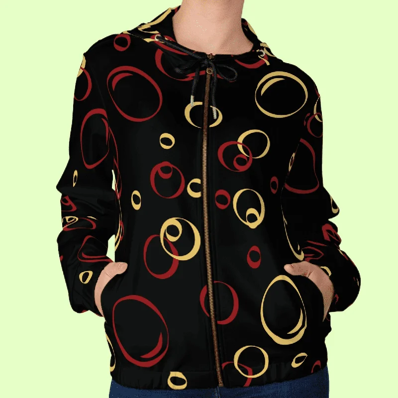 functional sports hoodieWomen’s Red And Gold Bubbles Full Zip Hoodie