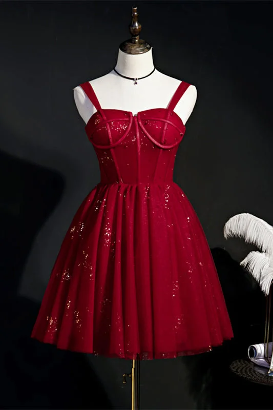 playful dressWine Red Corset Tulle Short Princess Dress