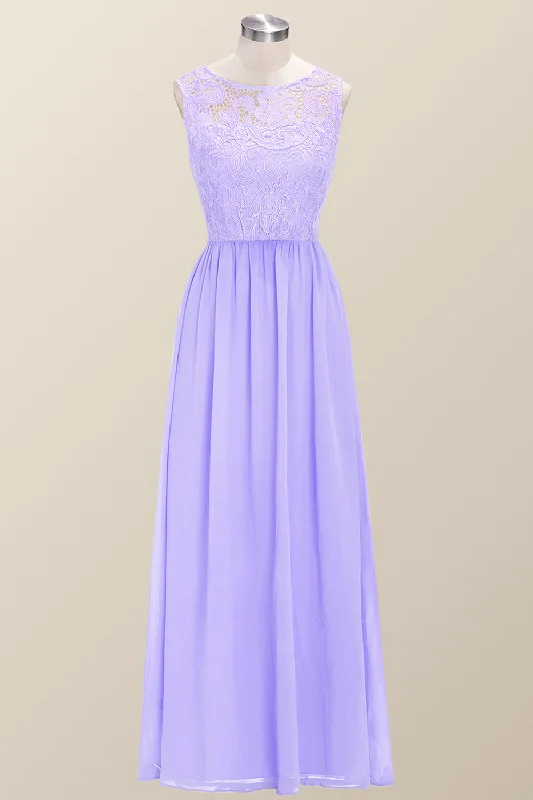 wrap dressScoop Lavender Lace and Chiffon Long Bridesmaid Dress