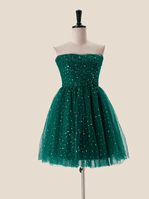 vintage-inspired dressStarry Dark Green Convertible Short Party Dress