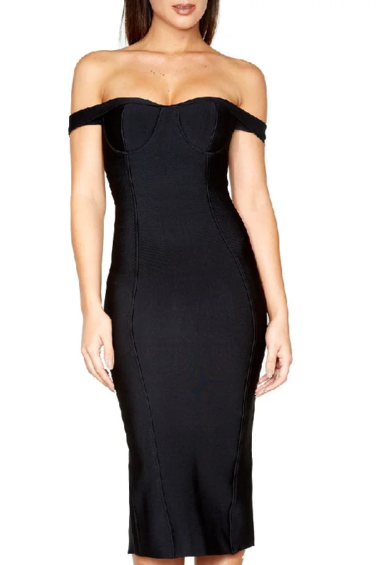 playful dressOff The Shoulder Midi Bandage Dress - Black