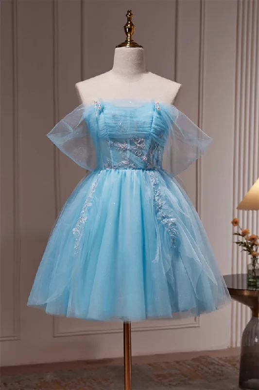 knit dressPrincess Blue Tulle Off the Shoulder Short Dress