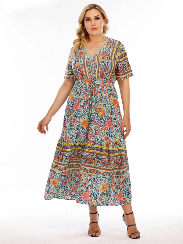 structured dressKittenAlarm - Plus Size Boho Print High Waist Dress