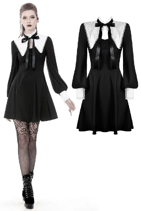 shift dressGothic lolita black and white bow neck dress DW374