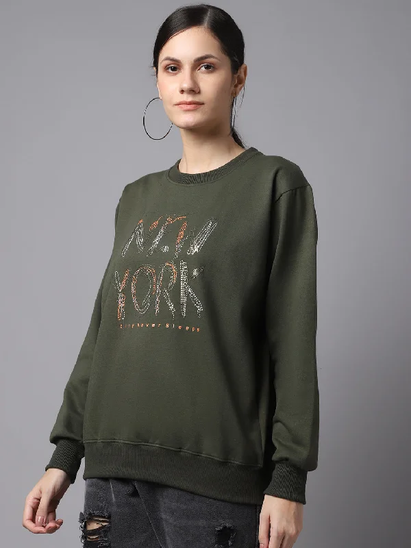 warm athletic hoodieVimal Jonney Fleece Round Neck Printed Sweatshirt For Women