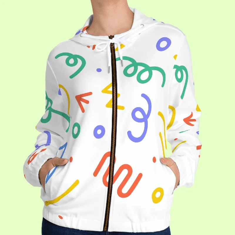 oversized sports sweatshirtWomen’s White Doodle Full Zip Hoodie