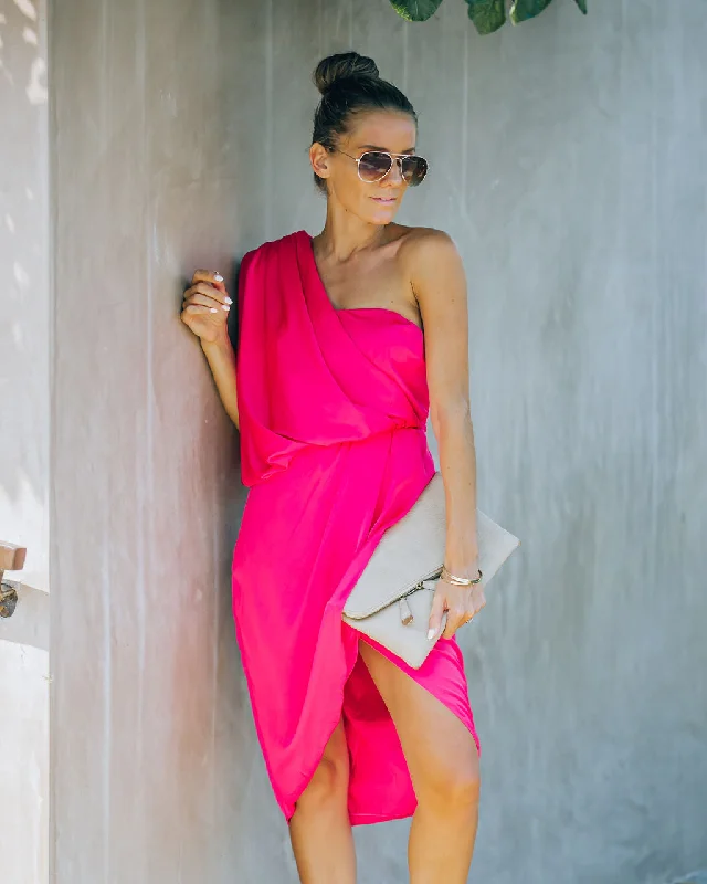 casual dressBrava Satin One Shoulder Drape Dress - Paradise Pink - FINAL SALE