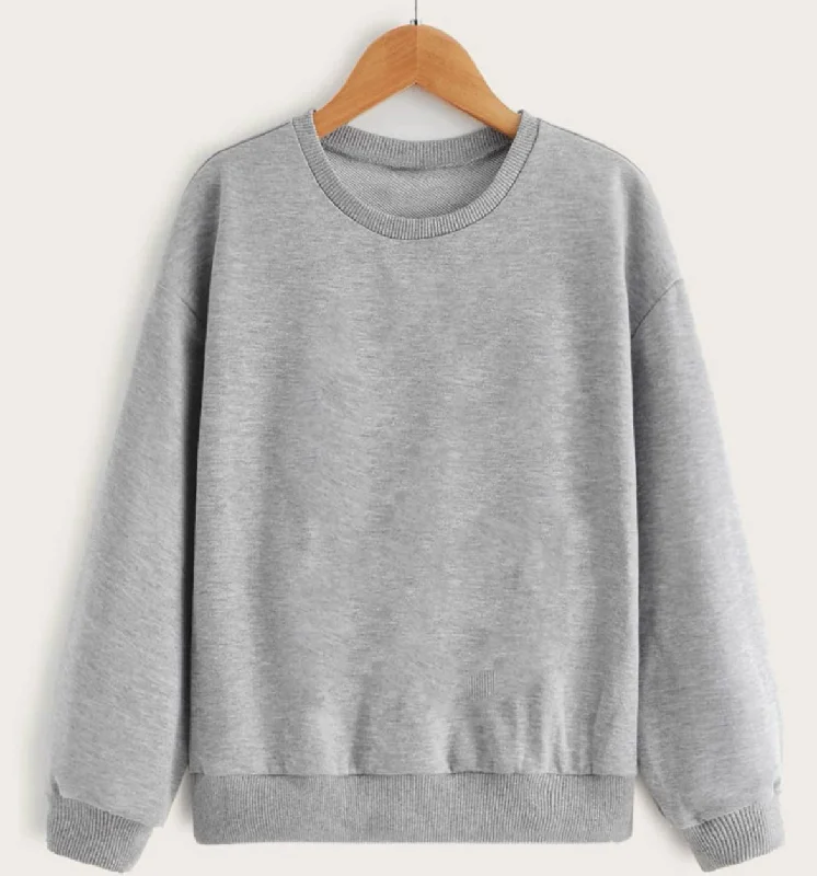 cool workout sweatshirtVimal Jonney Grey Melange Solid Round Neck Cotton Fleece Sweatshirt for Women