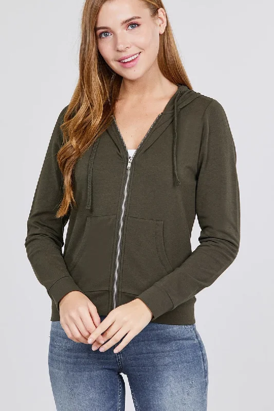 comfy workout sweatshirtLong Sleeve Zipper French Terry Jacket W/ Kangaroo Pocket