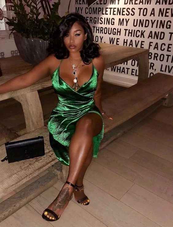 trendy mini dressA-line V Neck Green Short Homecoming Dress  S22749